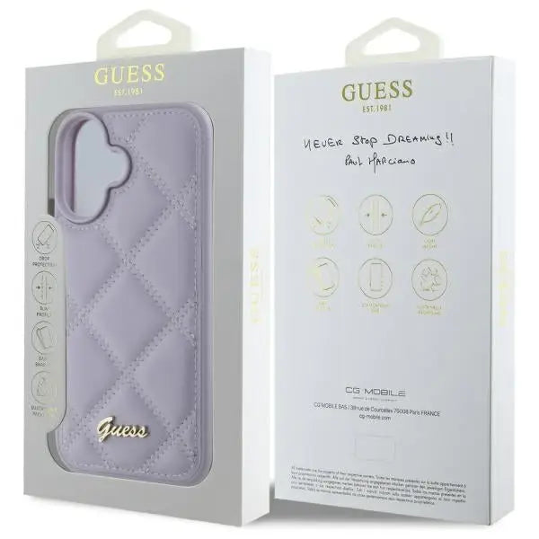 Guess Quilted Metal Logo case for iPhone 16 - light purple - Cell phone cases and covers<<<HurtelXML