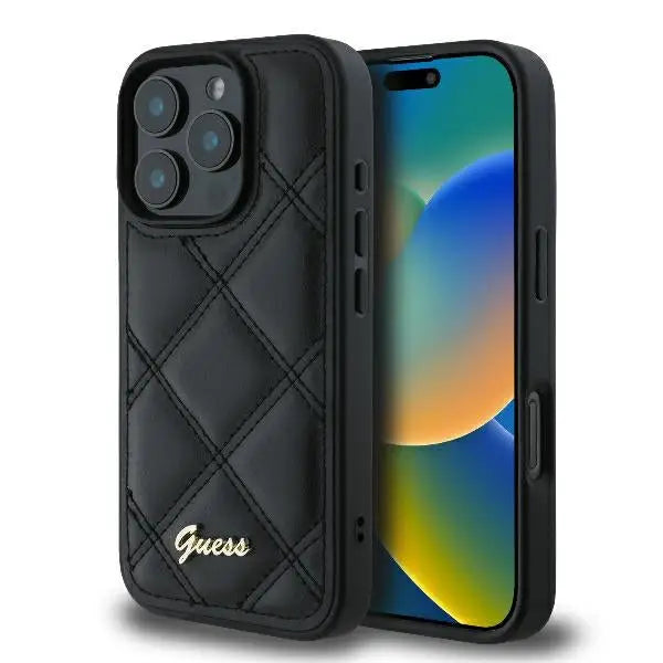Guess Quilted Metal Logo Case for iPhone 16 Pro Max - Black - Cell phone cases and covers<<<HurtelXML
