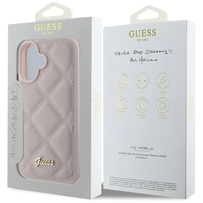 Guess Quilted Metal Logo iPhone 16 Case - Pink - Cell phone cases and covers<<<HurtelXML