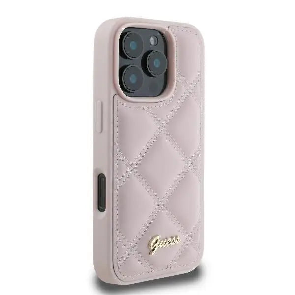 Guess Quilted Metal Logo iPhone 16 Pro Case - Pink - Cell phone cases and covers<<<HurtelXML