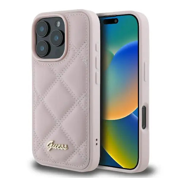 Guess Quilted Metal Logo iPhone 16 Pro Max Case - Pink - Cell phone cases and covers<<<HurtelXML