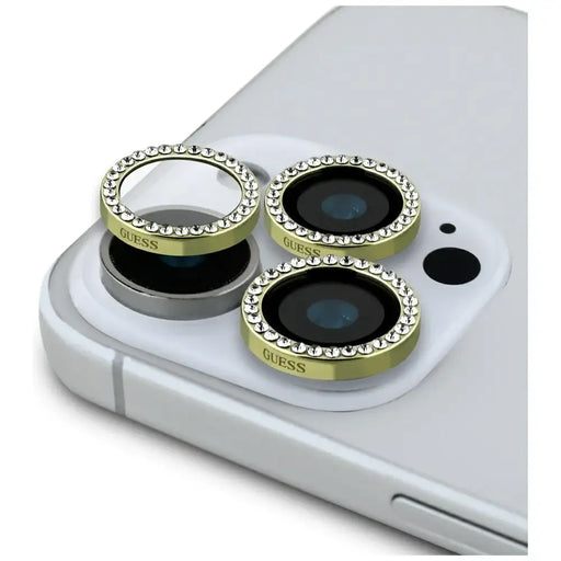 Guess Rhinestone Camera Lens Glass for iPhone 16 Pro / 16 Pro Max - Gold - Cell phone tempered glass<<<HurtelXML