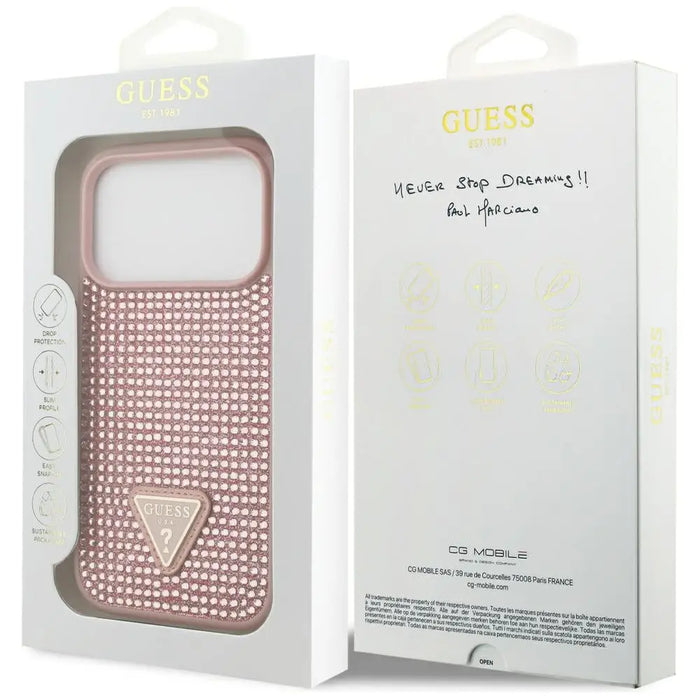 Guess Rhinestone Triangle Logo iPhone 17 Pro Case - Pink - Cell phone cases and covers<<<HurtelXML