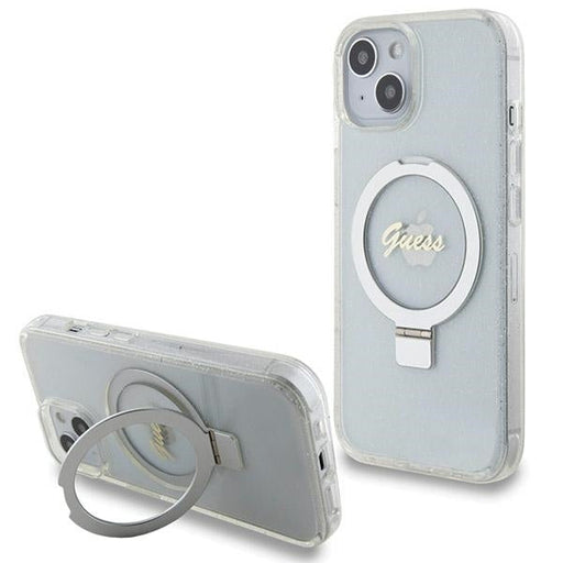Guess Ring Stand Script Glitter MagSafe case for iPhone 15 / 14 / 13 - transparent - Cell phone cases