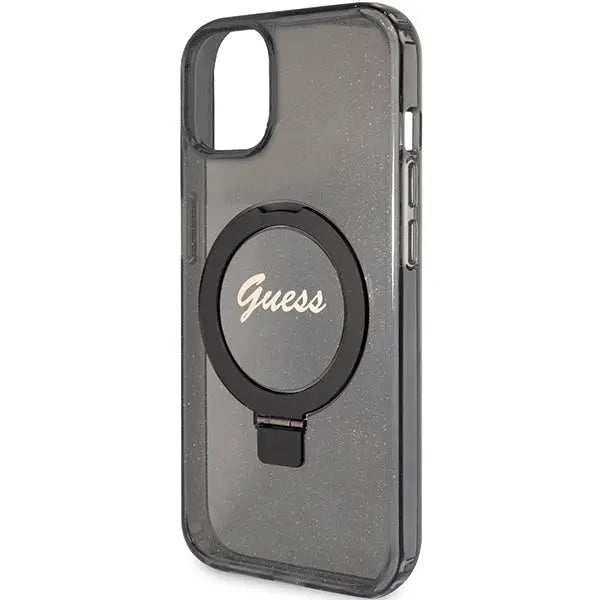 Guess Ring Stand Script Glitter MagSafe case for iPhone 15 - black - Cell phone cases and covers<<<HurtelXML