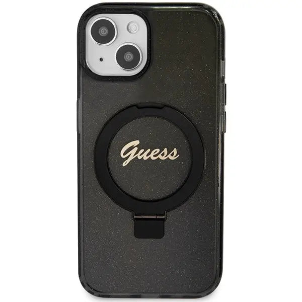 Guess Ring Stand Script Glitter MagSafe case for iPhone 15 - black - Cell phone cases and covers<<<HurtelXML
