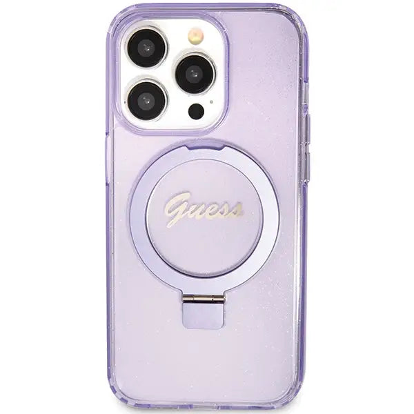 Guess Ring Stand Script Glitter MagSafe case for iPhone 15 Pro Max - purple - Cell phone cases and covers<<<HurtelXML