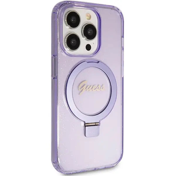 Guess Ring Stand Script Glitter MagSafe case for iPhone 15 Pro Max - purple - Cell phone cases and covers<<<HurtelXML
