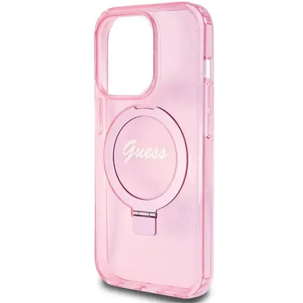 Guess Ring Stand Script Glitter MagSafe case for iPhone 15 Pro Max - pink - Cell phone cases and covers<<<HurtelXML