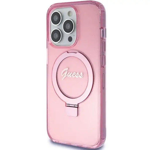 Guess Ring Stand Script Glitter MagSafe case for iPhone 15 Pro Max - pink - Cell phone cases and covers<<<HurtelXML