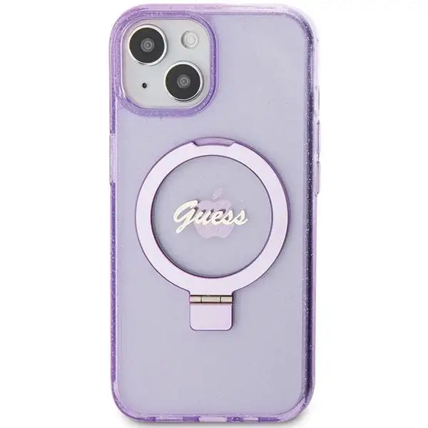 Guess Ring Stand Script Glitter MagSafe case for iPhone 15 - purple - Cell phone cases and covers<<<HurtelXML