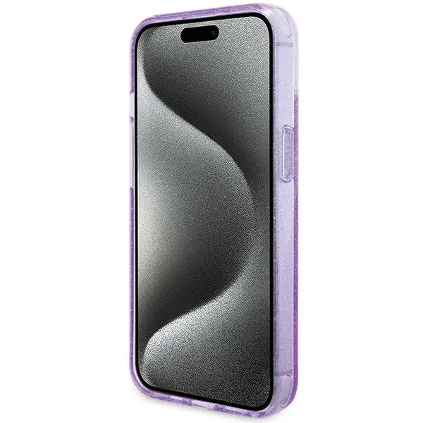 Guess Ring Stand Script Glitter MagSafe case for iPhone 15 - purple - Cell phone cases and covers<<<HurtelXML