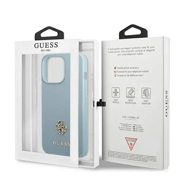 Guess Saffiano 4G Small Metal Logo case for iPhone 13 Pro Max - blue - Cell phone cases and covers<<<HurtelXML
