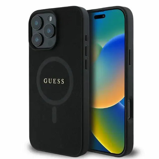 Guess Saffiano Classic Logo MagSafe iPhone 16 Pro Case - Black - Cell phone cases and covers<<<HurtelXML