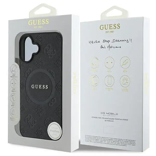 Guess Saffiano Peony Classic Logo MagSafe case for iPhone 16 - black - Cell phone cases and covers<<<HurtelXML