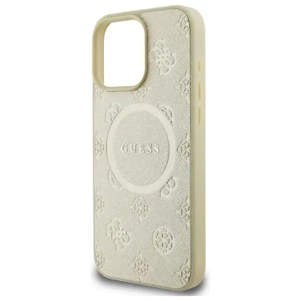 Guess Saffiano Peony Classic Logo MagSafe case for iPhone 16 Pro Max - gold - Cell phone cases and covers<<<HurtelXML