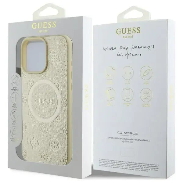Guess Saffiano Peony Classic Logo MagSafe case for iPhone 16 Pro Max - gold - Cell phone cases and covers<<<HurtelXML