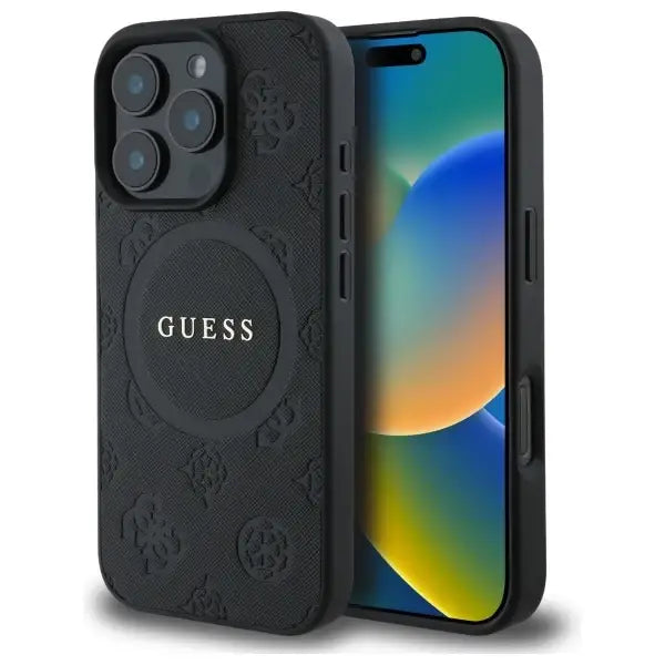 Guess Saffiano Peony Classic Logo MagSafe Case for iPhone 16 Pro Max - Black - Cell phone cases and covers<<<HurtelXML