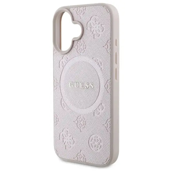 Guess Saffiano Peony Classic Logo MagSafe iPhone 16 Case - Pink - Cell phone cases and covers<<<HurtelXML