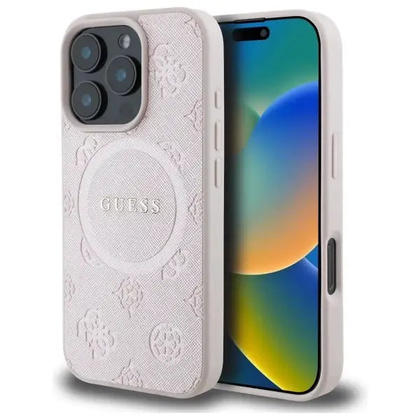 Guess Saffiano Peony Classic Logo MagSafe iPhone 16 Pro Max Case - Pink - Cell phone cases and covers<<<HurtelXML
