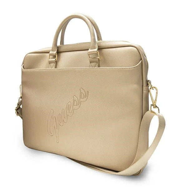 Guess Saffiano Script 16’’ Laptop Bag - Gold - Laptop bags<<<HurtelXML