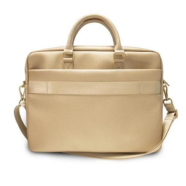 Guess Saffiano Script 16’’ Laptop Bag - Gold - Laptop bags<<<HurtelXML