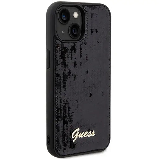 Guess Sequin Script Metal case for iPhone 15 - black - Cell phone cases and covers<<<HurtelXML