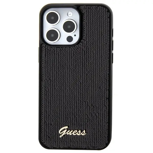 Guess Sequin Script Metal case for iPhone 15 Pro - black - Cell phone cases and covers<<<HurtelXML