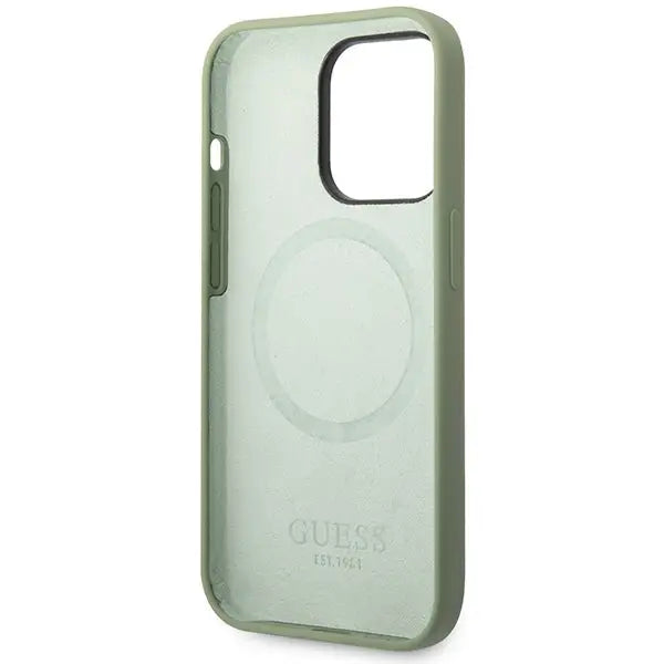 Guess Silicone Logo Plate MagSafe case for iPhone 14 Pro Max - green - Cell phone cases and covers<<<HurtelXML