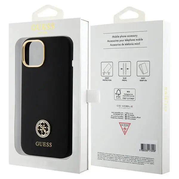 Guess Silicone Logo Strass 4G Case for iPhone 15 - Black - Cell phone cases and covers<<<HurtelXML