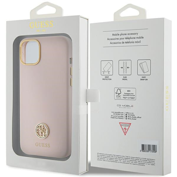 Guess Silicone Logo Strass 4G case for iPhone 15 - light pink - Cell phone cases and covers<<<HurtelXML