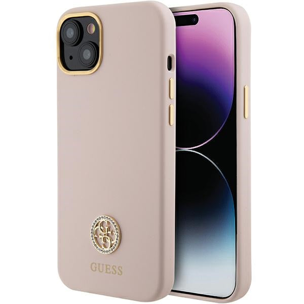 Guess Silicone Logo Strass 4G case for iPhone 15 - light pink - Cell phone cases and covers<<<HurtelXML