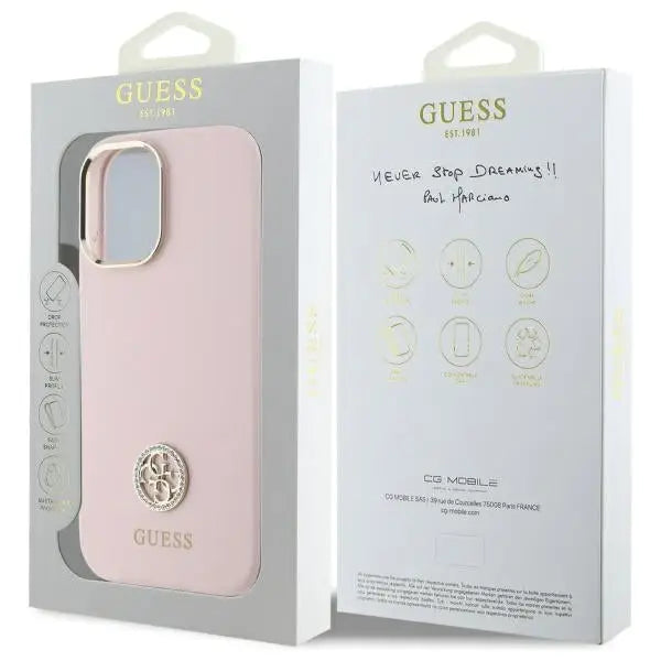 Guess Silicone Logo Strass 4G case for iPhone 16 - light pink - Cell phone cases and covers<<<HurtelXML