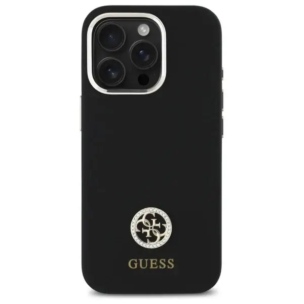 Guess Silicone Logo Strass 4G Case for iPhone 16 Pro Max - Black - Cell phone cases and covers<<<HurtelXML