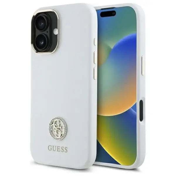 Guess Silicone Logo Strass 4G Case for iPhone 16 - White - Cell phone cases and covers<<<HurtelXML