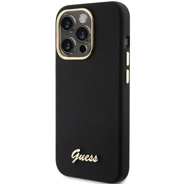 Guess Silicone Script Metal Logo & Frame case for iPhone 15 Pro - black - Cell phone cases and covers<<<HurtelXML