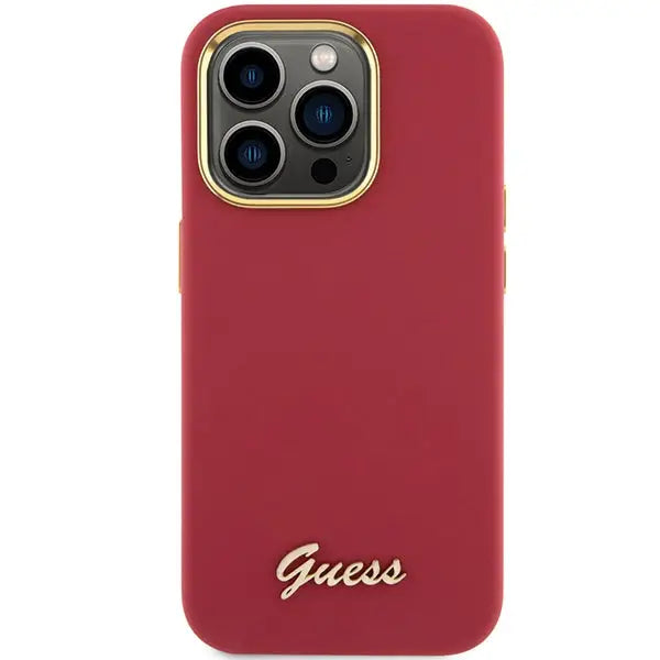 Guess Silicone Script Metal Logo & Frame case for iPhone 15 Pro - red - Cell phone cases and covers<<<HurtelXML