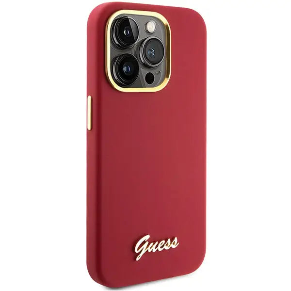 Guess Silicone Script Metal Logo & Frame case for iPhone 15 Pro - red - Cell phone cases and covers<<<HurtelXML