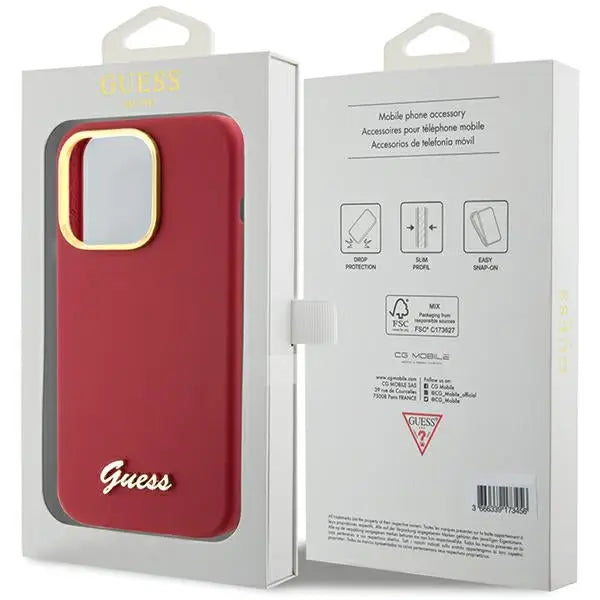 Guess Silicone Script Metal Logo & Frame case for iPhone 15 Pro - red - Cell phone cases and covers<<<HurtelXML