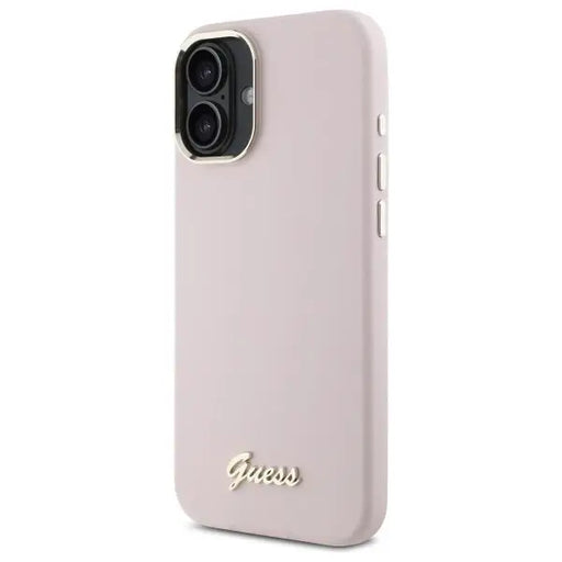 Guess Silicone Script Metal Logo & Frame iPhone 16 Case - Pink - Cell phone cases and covers<<<HurtelXML
