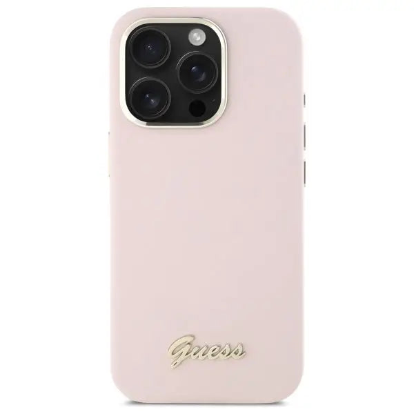 Guess Silicone Script Metal Logo & Frame iPhone 16 Pro Case - Pink - Cell phone cases and covers<<<HurtelXML