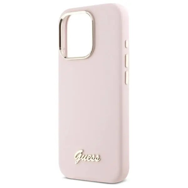 Guess Silicone Script Metal Logo & Frame iPhone 16 Pro Case - Pink - Cell phone cases and covers<<<HurtelXML