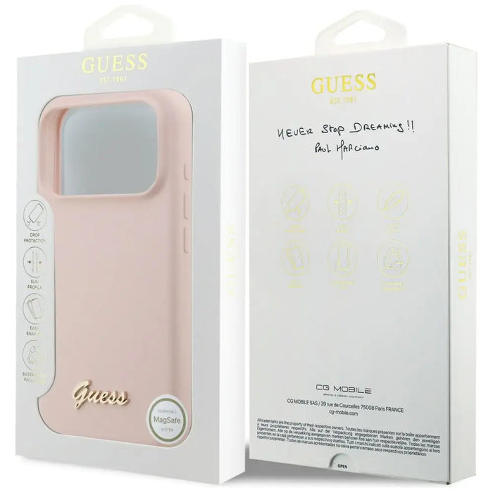 Guess Silicone Script Metal Logo MagSafe Case for iPhone 17 Pro - Pink - Cell phone cases and covers<<<HurtelXML