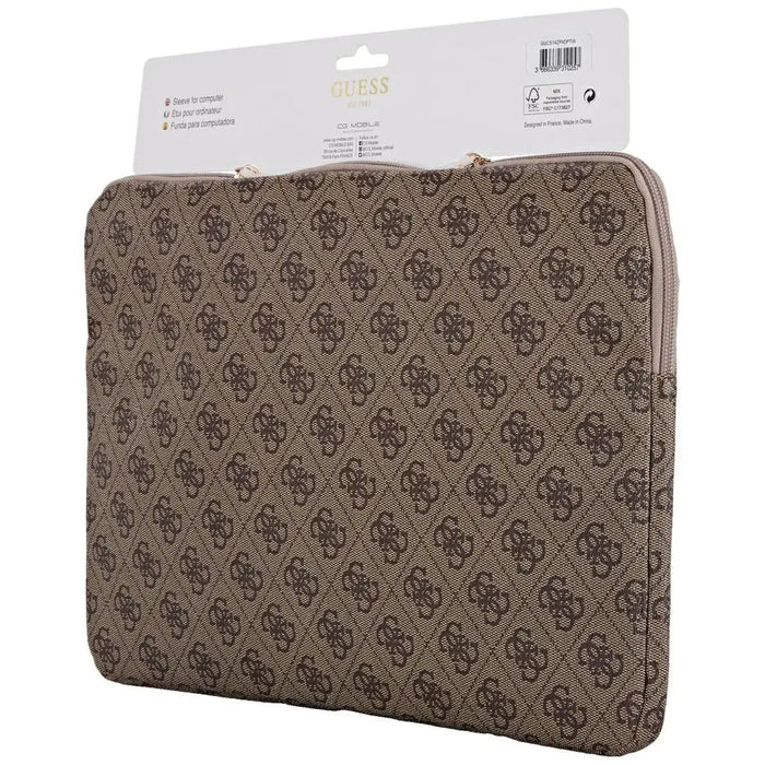 Guess Sleeve 4G Zipper Pocket Triangle Logo 14’’ Laptop Bag - Brown - Laptop bags<<<HurtelXML