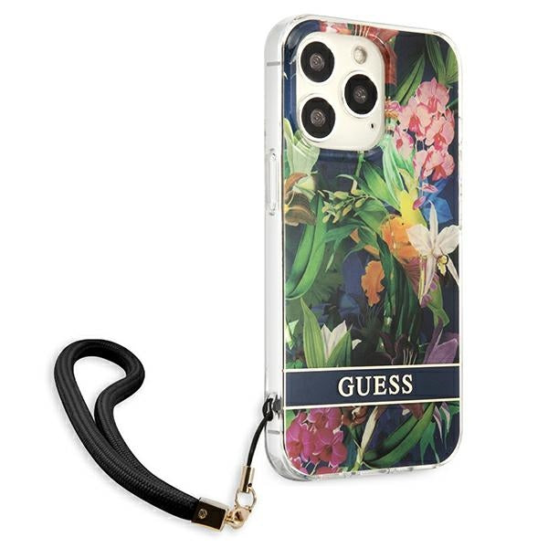 Guess GUHCP13LHFLSB iPhone 13 Pro / 13 6.1&quot; blue/blue hardcase Flower Strap
