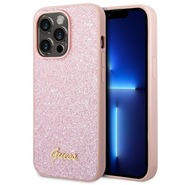 Guess Glitter Script Case for iPhone 14 Pro Max - Pink