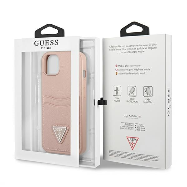 Guess GUHCP13MPSATPP iPhone 13 6.1 "pink / pink hardcase SaffianoTriangle Logo Cardslot