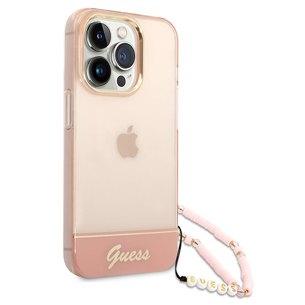 Guess GUHCP14LHGCOHP iPhone 14 Pro 6.1" pink/pink hardcase Translucent Pearl Strap