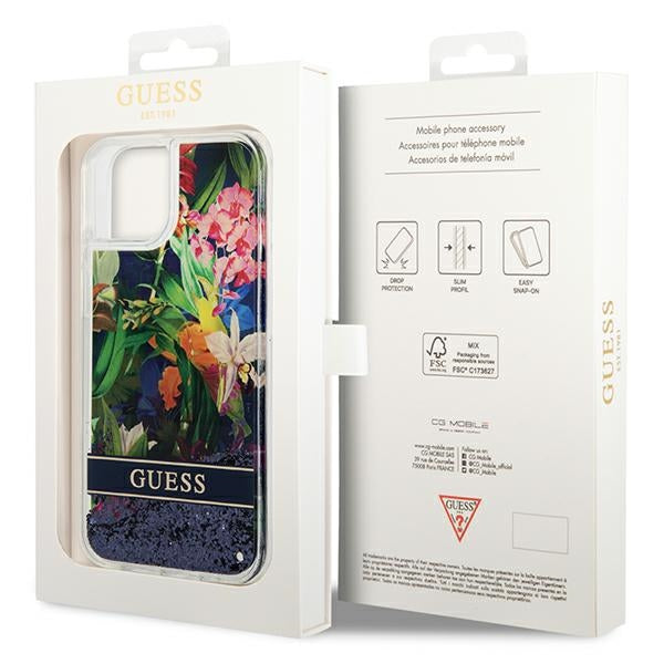 Guess GUHCP14MLFLSB iPhone 14 Plus 6.7 "blue / blue hardcase Flower Liquid Glitter