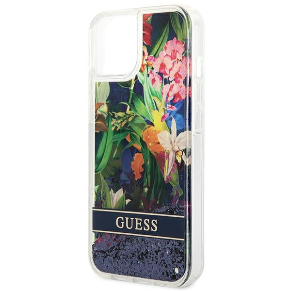 Guess GUHCP14MLFLSB iPhone 14 Plus 6.7 "blue / blue hardcase Flower Liquid Glitter